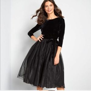 Nwt black velvet and tulle dress